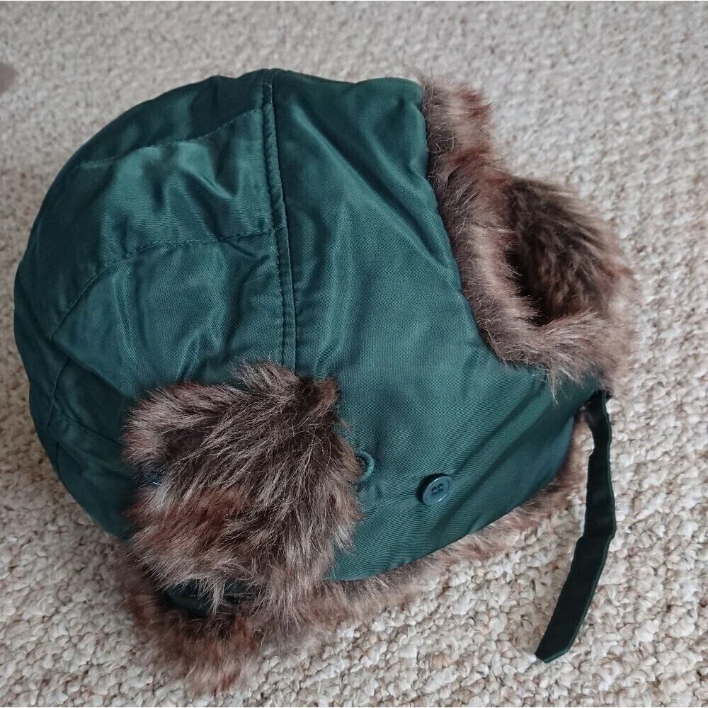 Newhattan Green and Brown ear flap faux fur Trapper Hat
